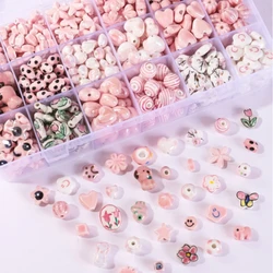 Hand Drawn Pink Retro Ceramic Tulip Flower Beads Loose Spacer Beads For Jewelry Making DIY Bracelet Necklace Accessories