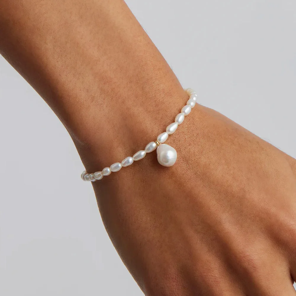 Aide 925 Sterling Silver Big Irregular Pearl Bracelets For Women Girl Fine Bracelet Party Wedding Jewelry Gifts pulseras mujer image 5