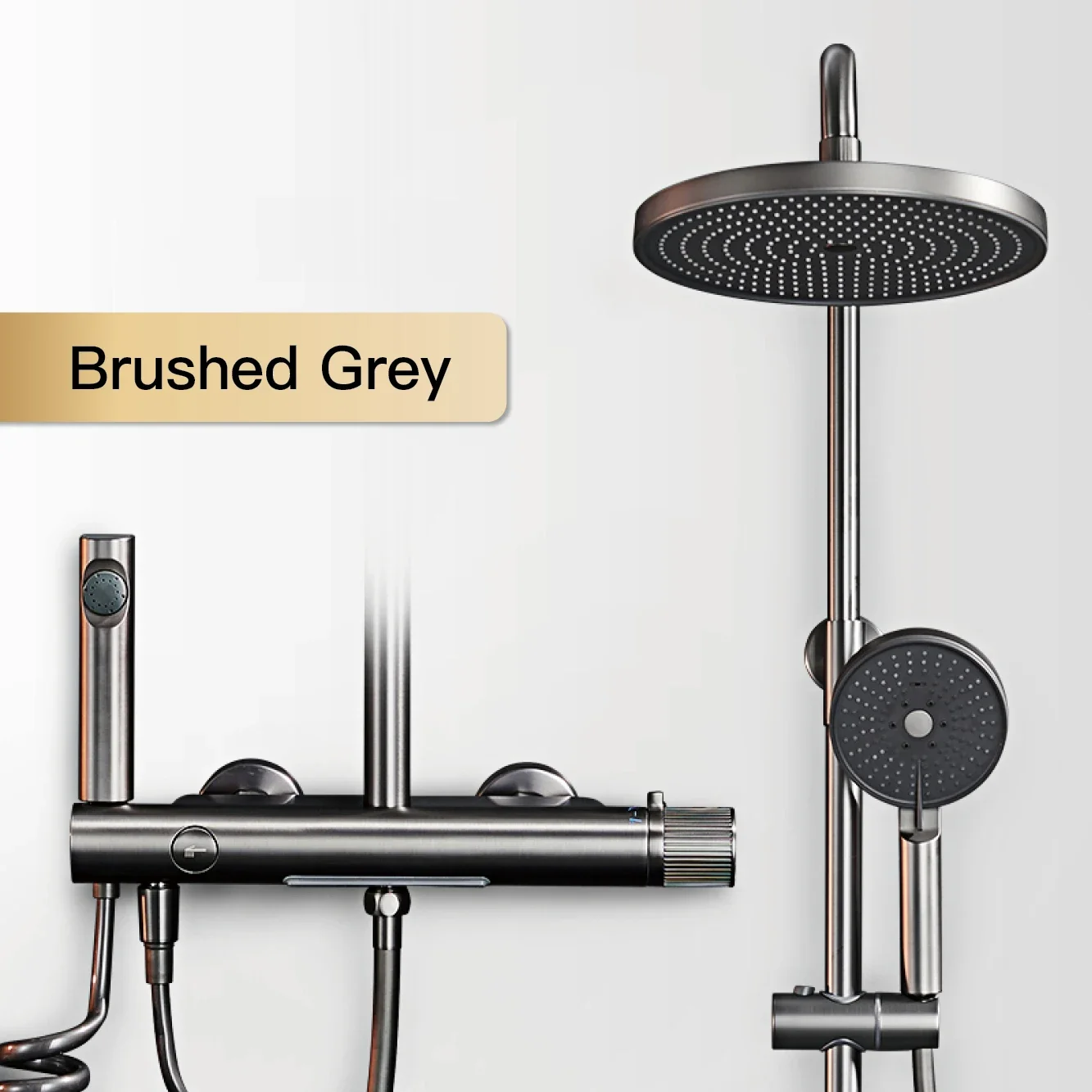 Luxury brass gun gray shower system with simple design, water outlet bathroom faucet  cold and hot dual control waterfall style
