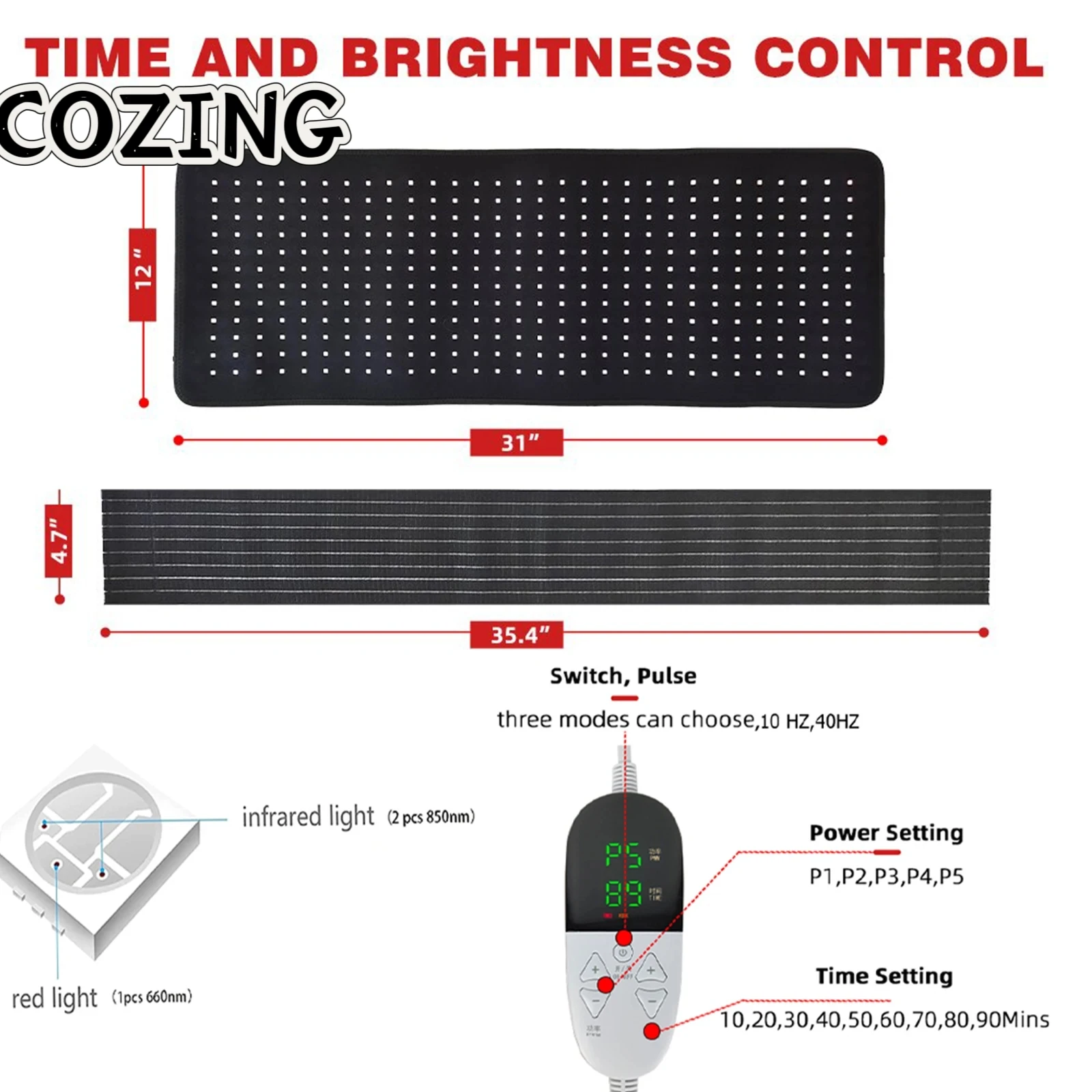660&850nm  LED Infrared Body Pad – Wearable Wrap for Back Shoulder Waist Pain & Weight Loss Therapy