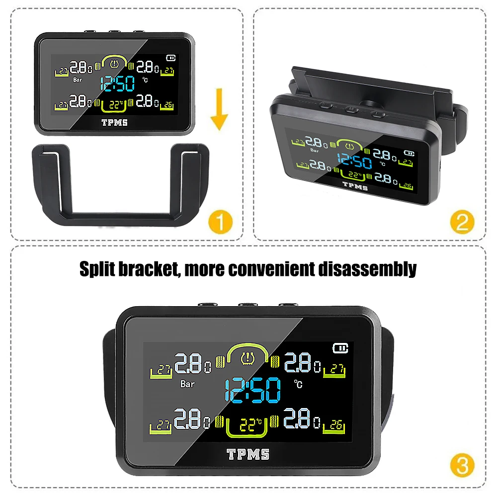 T14-1 Solar TPMS Car Tyre Pressure Monitor Tire Pressure Monitoring System With 4 External Sensors Temperature Warning Fuel Save