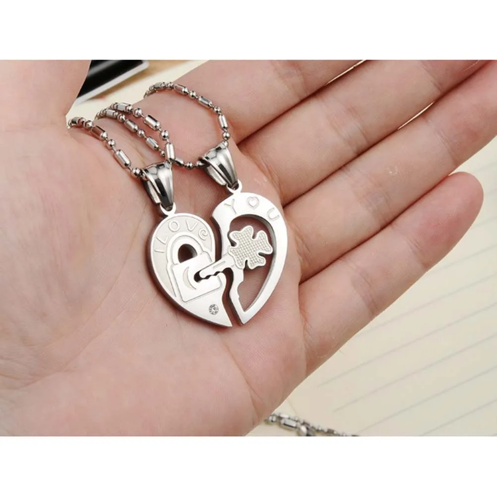 

Couple Necklace Set Titanium Steel His Her Heart Key Puzzle Matching Sweet Gift for Lovers Valentine's Day Gift Never Fade