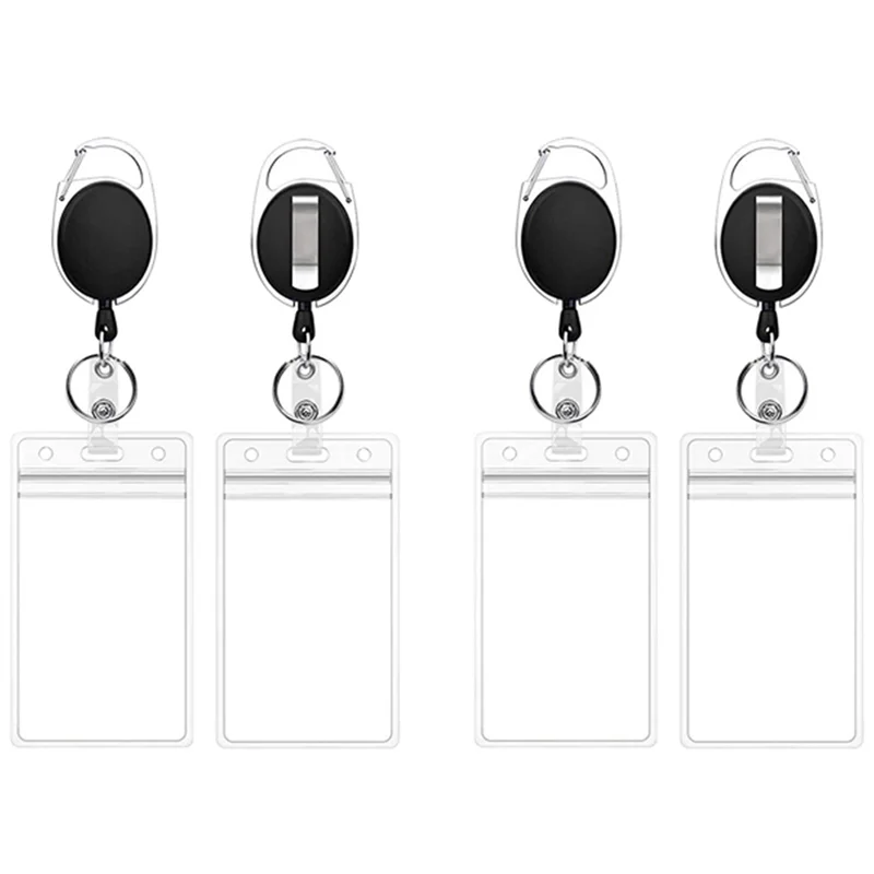 4 Pcs Badge Tether With Clips Retractable Badge Reel Carabiner Reel Clip Card Holders For ID Card Key Badge Holder-Y18A