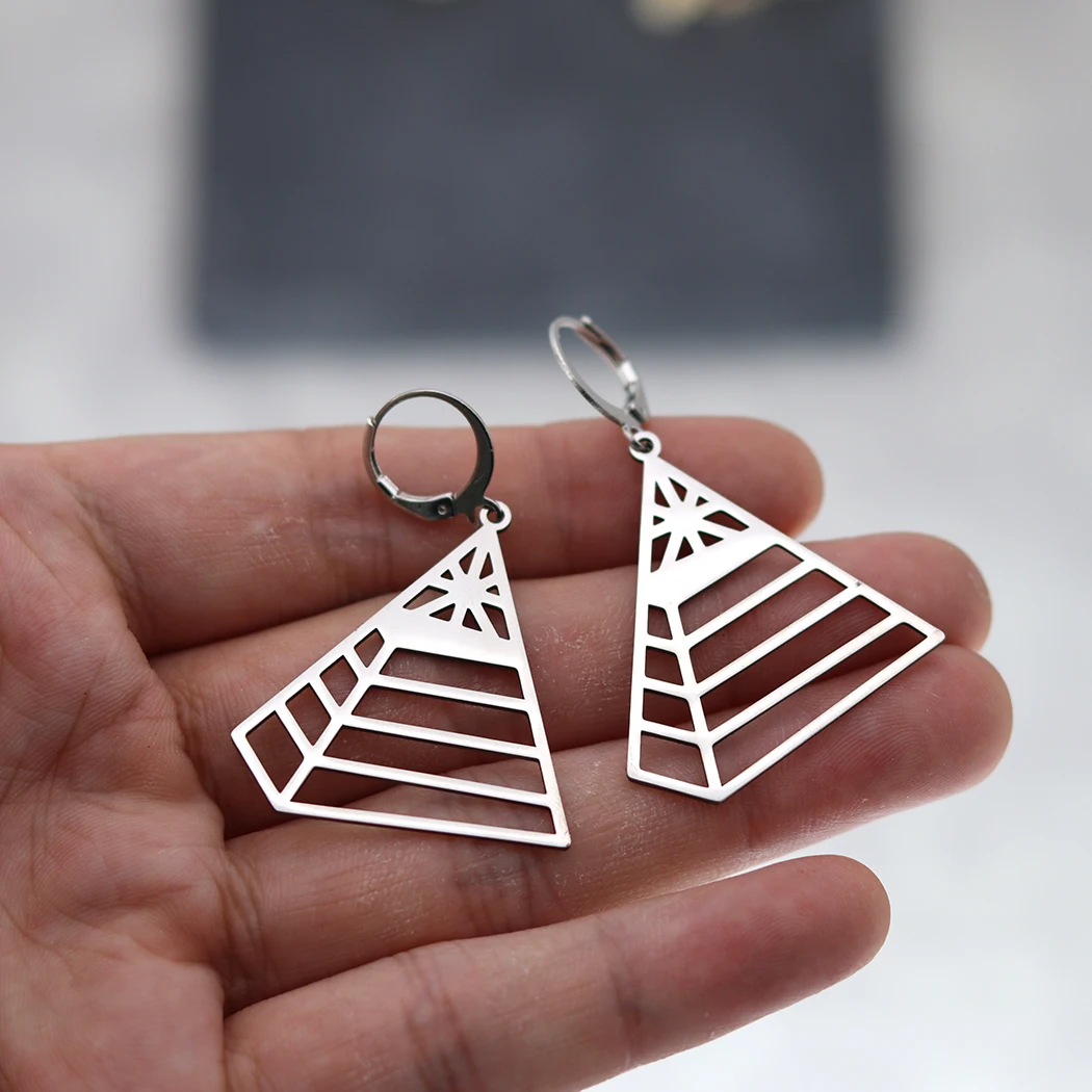 QIMING Egyptian Pyramids Hoop Earrings For Women Stainless Steel Religious Jewelry Triangle Geometric Earring