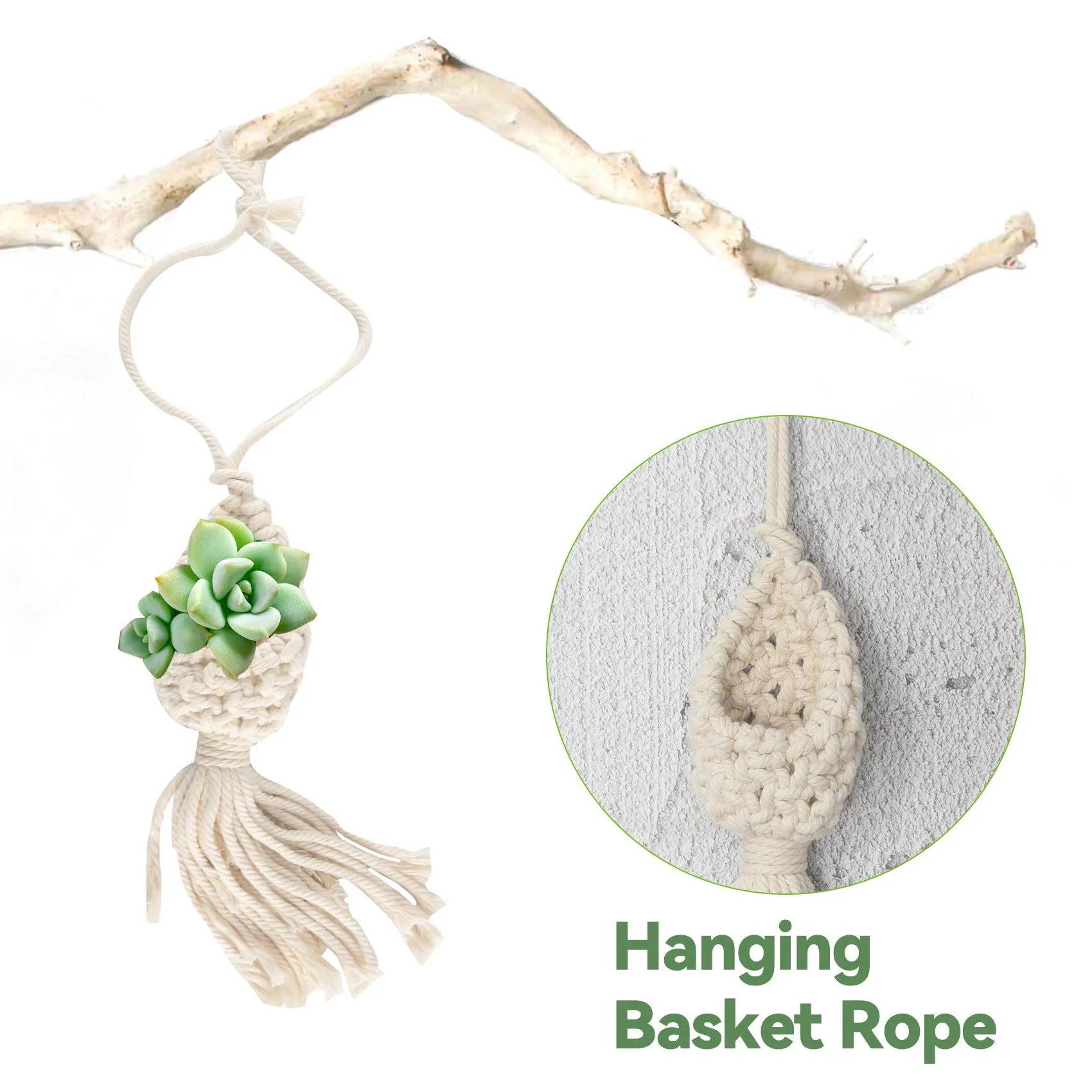 RIRI Boho Macrame Air Plant Hanger Tillandsia แขวนตะกร้าเชือกผู้ถือดอกไม้ตกแต่งบ้าน (10 ซม.)