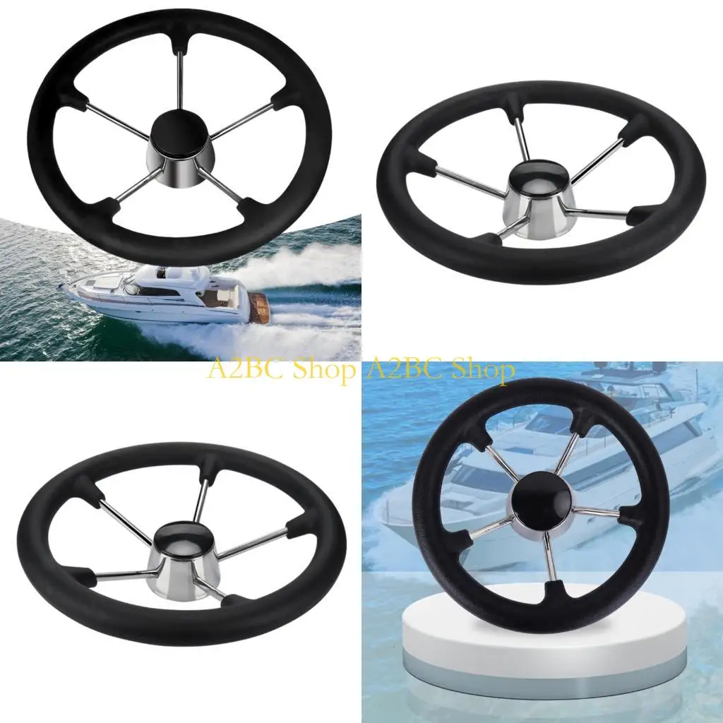 A2BC 5 Spoke Boat Destroyer Steering Wheel 13.5inch Stainless Steel Steering Wheel Without Knob for Marine Yacht Universal
