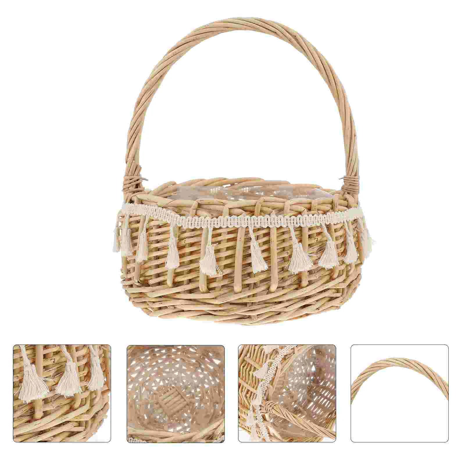 Willow Flowers Fruit Basket Woven Wedding Storage Container Portable Bride Wooden Child Baskets