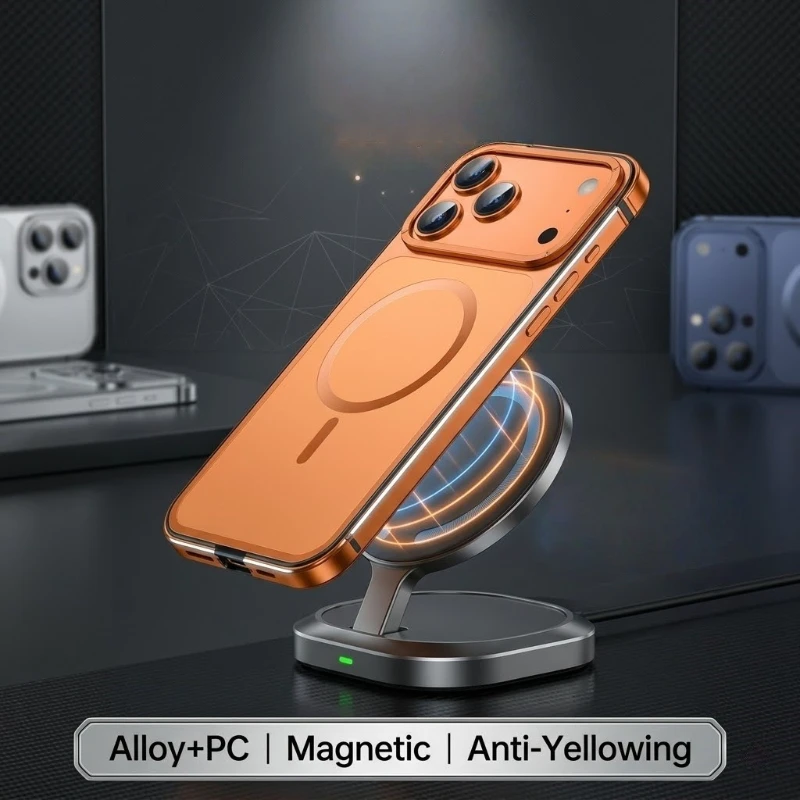 

2026 Magnetic Case for iPhone 17 Pro/Pro Max - Alloy + PC Dual Color, Anti-Yellowing Aging Resistant & Original Metal Edge