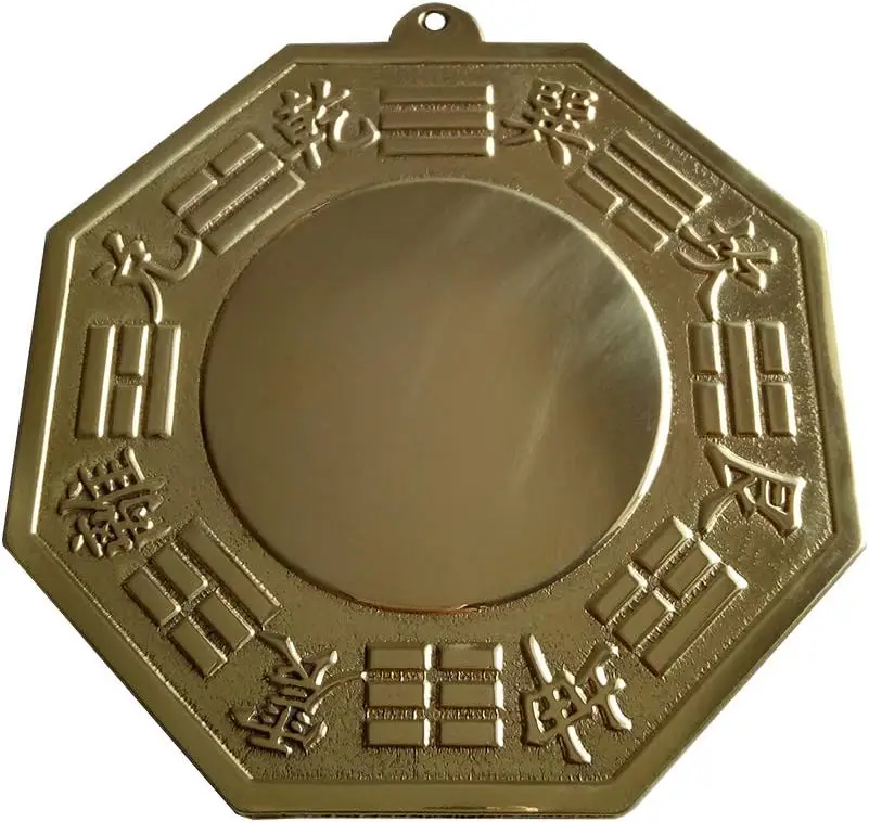 Chinese Feng Shui Wudang Mountain Brass Convex Bagua Mirror 4.6 inch for Family Protection Bagua Mirror