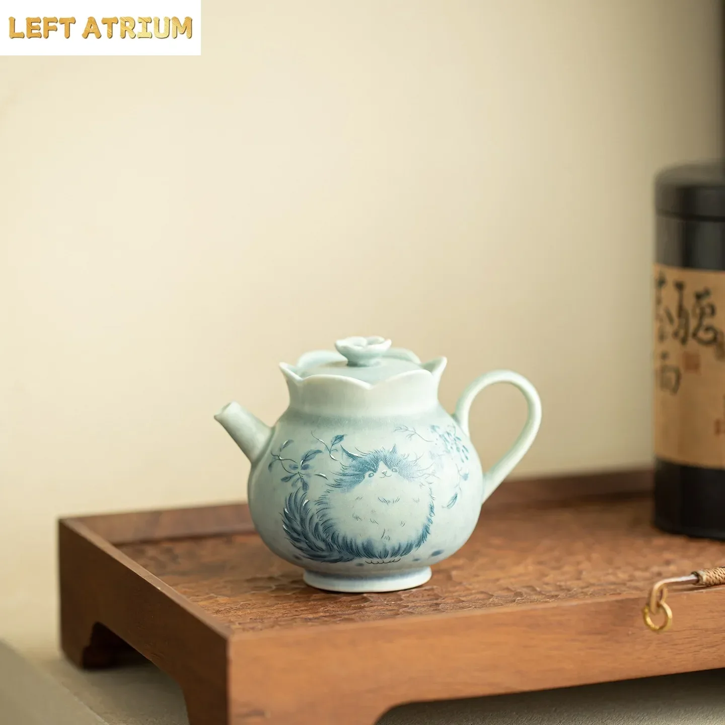Pure Handmade Soda Burning Cute Cat Blue and White Brewing Teapot Perfect Pot Ceramic TeaSet Exquisite Household Kung Fu Teapot
