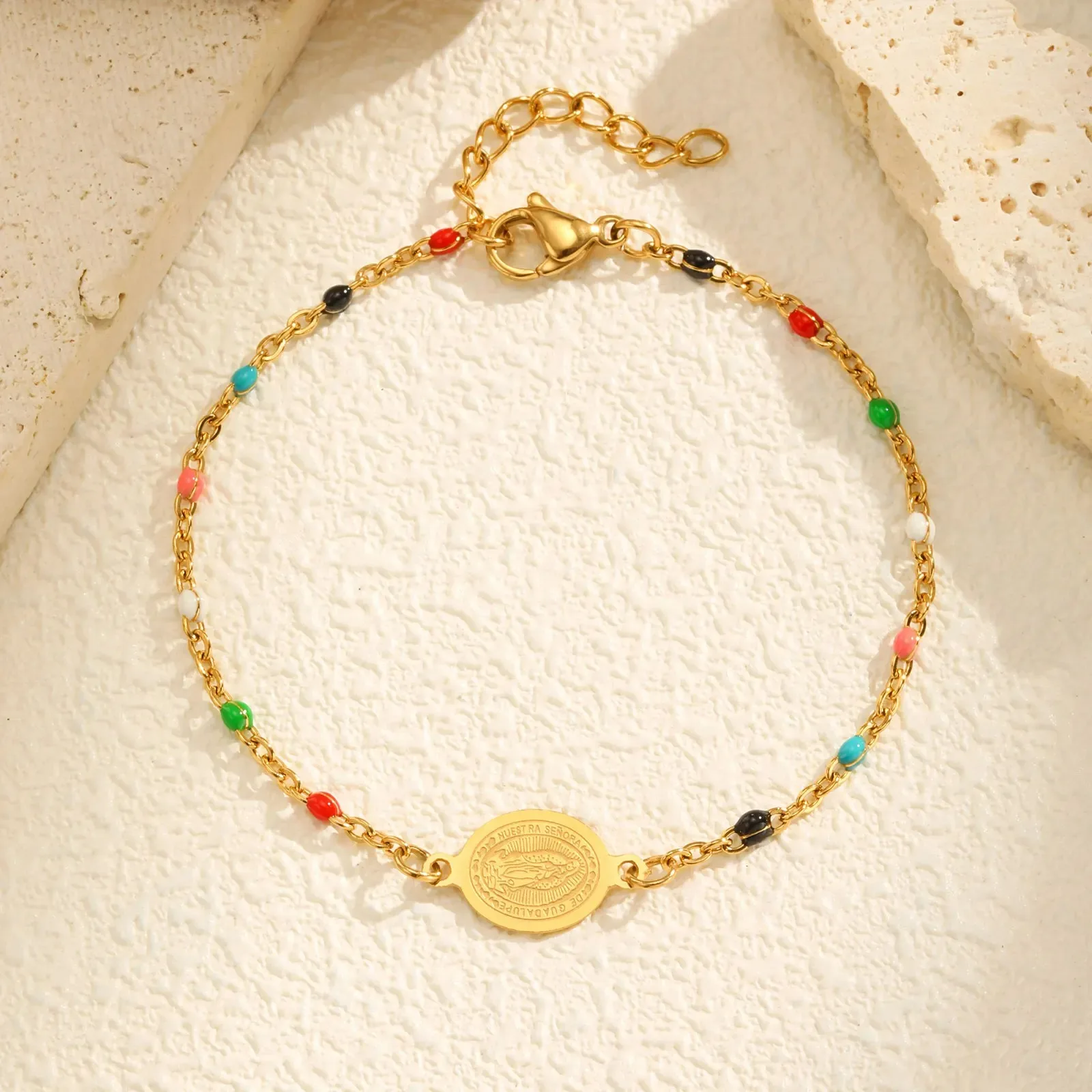 

Stainless Steel Bohemian Colored The Madonna Bead Chains Virgin Bracelets for Women,Gold Color Holy Christian Jewelry Gift