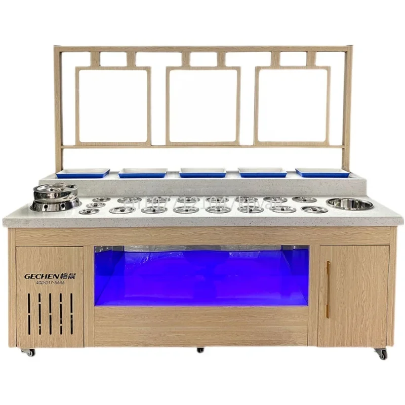 Pot Shop Quartz Stone Spicy Hot Pot Sauce Dipping Table Self Service Condiment Table of Commercial Refrigerated Hot