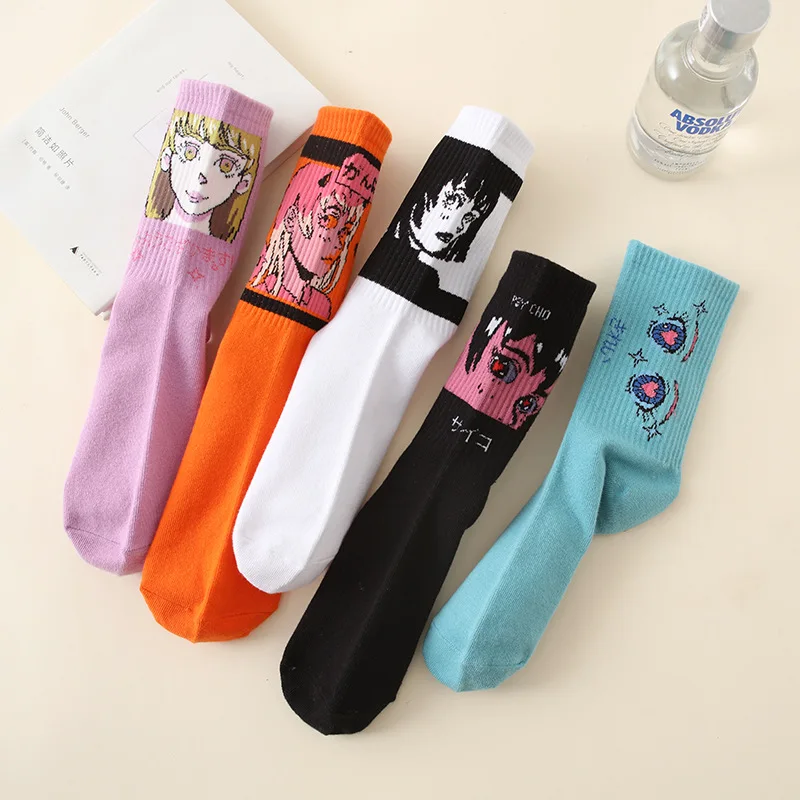 2024 Japanese Ins Comics Tide Socks Simple Skateboard Mid-tube Illustration Women Gifts for Girls Cute Sports Socks Calcetines