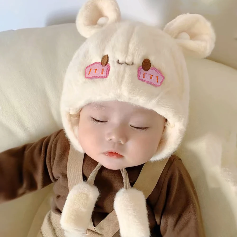 

Winter Cute Rabbit Ears Embroidered Baby Hats for Boys and Girls Outdoor Plush Hats Baby Padded Warm Ear Protection Hats
