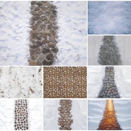 Fondos de camino congelado de suelo nevado, accesorios de fotografía de Navidad para niños y adultos, fondos de suelo de ladrillo de piedra de copo de nieve