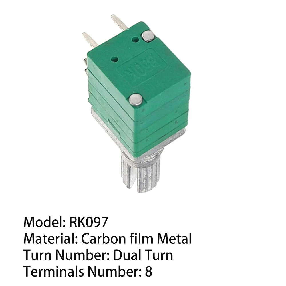 Potenciómetros de 5 piezas, interruptores industriales de doble giro, RK097N, 8 pines, B5K, 10K, 20K, 50K, 100K, interruptor de eje de Audio, Kit de sellado de amplificador de 15mm