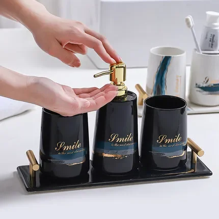 Nordic Style Bathroom Decoration Accessories Toothbrush Holder Mouthwash Cup Toothpaste Dispenser Ceramic Tray Household Items