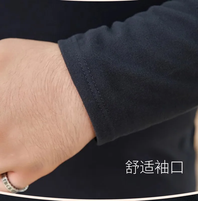 2 قطعة الرجال الشتاء سماكة المخملية ملابس اخلية حرارية حجم كبير بلايز السراويل نصف عالية طوق بأكمام طويلة تي شيرت البلوفرات الدافئة #5