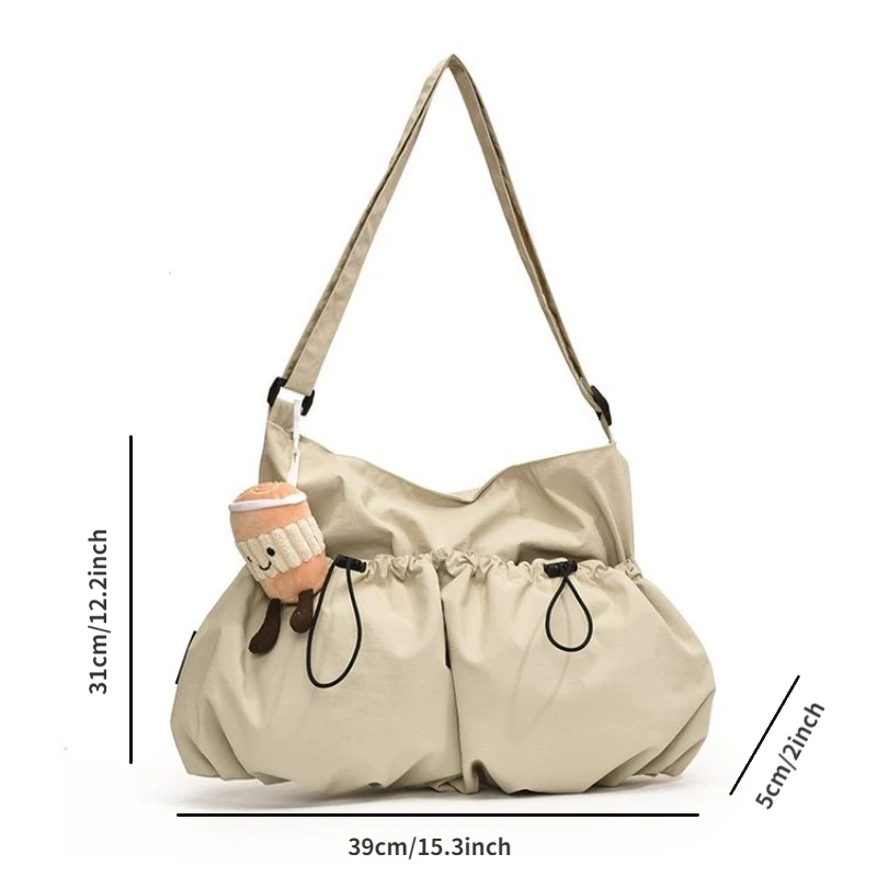 New Pleated Casual Crossbody Bag Student Nylon Shoulder Bag Fashionable Commute Car Stitching Hobo Bag