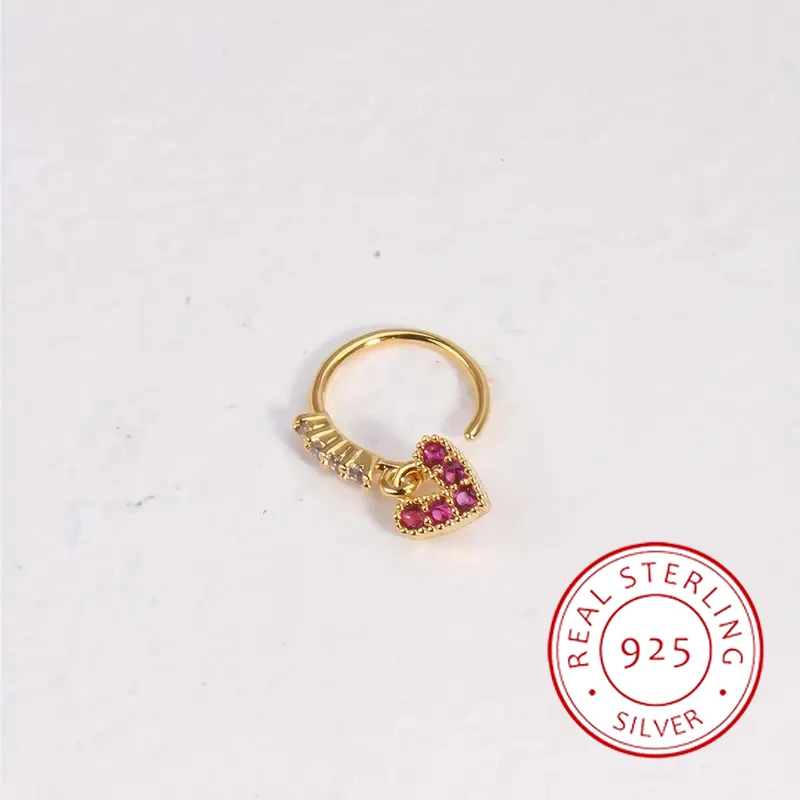 

Elegant Temperament S925 Silver 14K Gold Draped Heart Shape Women's Nose Ring Niche Design Trendy and Cool