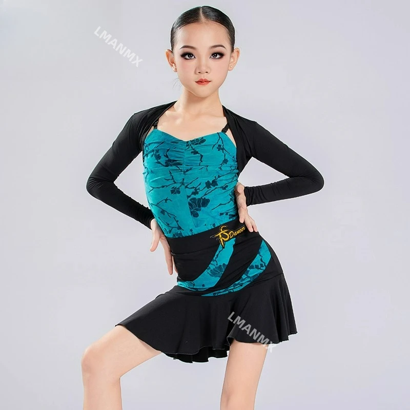 Latin danskostuum voor meisjes, hoogwaardig nieuw professioneel festivaldanstraining, prestatie- en oefenklasse-uniform