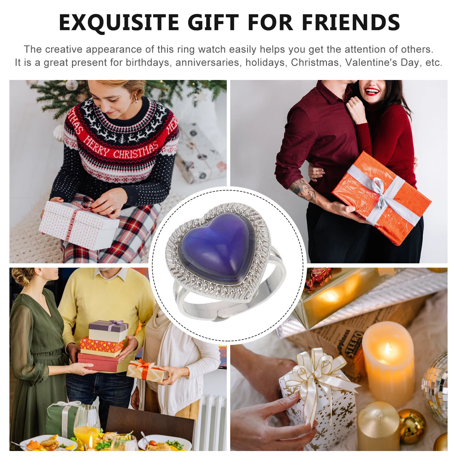 سبيكة المزاج الدائري لسيدة قابل للتعديل الأحجار الكريمة اللون تغيير القلب العاطفة البنصر استشعار درجة الحرارة الإكسسوارات #3