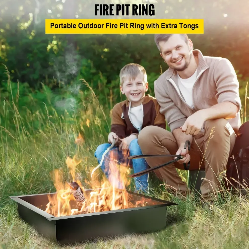 VEVOR Fire Pit Ring Outer Inner Diameter Fire Pit Insert Thickness Fire Ring Steel Ring with Tongs In-Ground  Liner for Outdoor