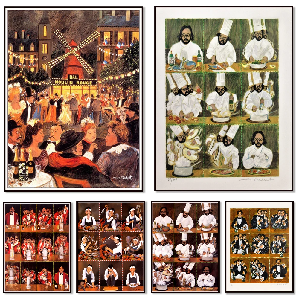 Fun Artwork Guy Buffet Food Poster Chef Cookware Collection Canvas Paintings and Prints Home Dining Room Decor Gift