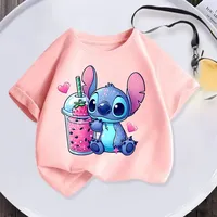 Summer Disney Breathable Kids Cotton T-shirt Lively Stitch Children Tshirt Baby Tee Tops Fashion Casual Boys Girls Clothing