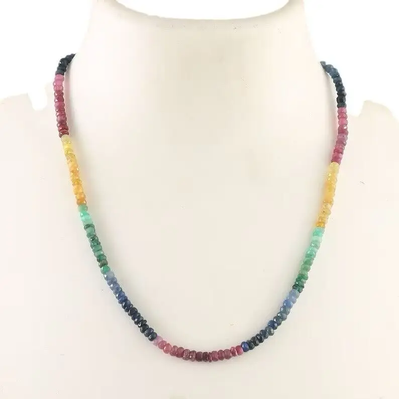 Natural Multi sapphire faceted Roundelle 2*4mm 18 Inches, AAA QUALITY Necklace