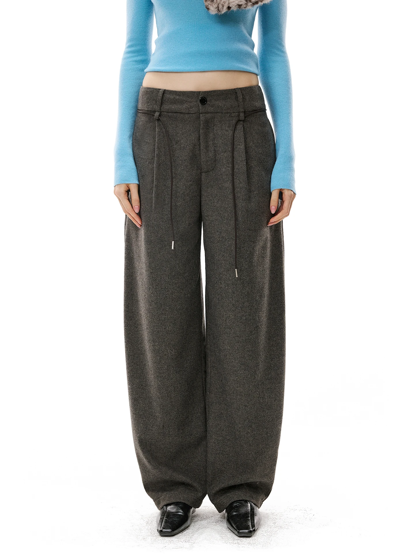 

Casual Plaid Woolen Knife-ape Pants Women Winter Loose Lazy Draped Floor-Length Trousers Comfortable l Waist Button