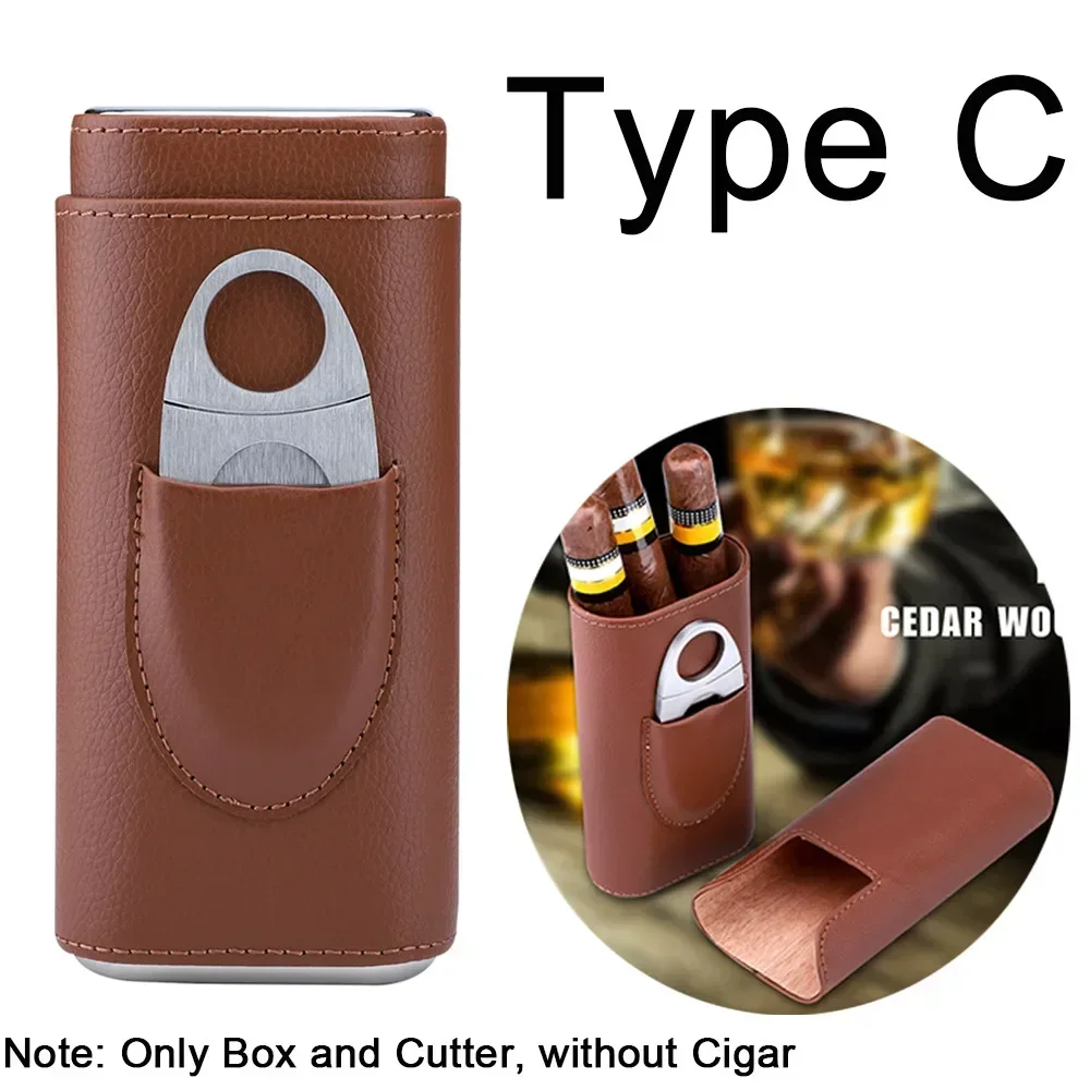

PU Material Leather Case Box Leather Cigar Case Three-Finger Portable Cigar Humidor with Silver Cigar Cutter Gift