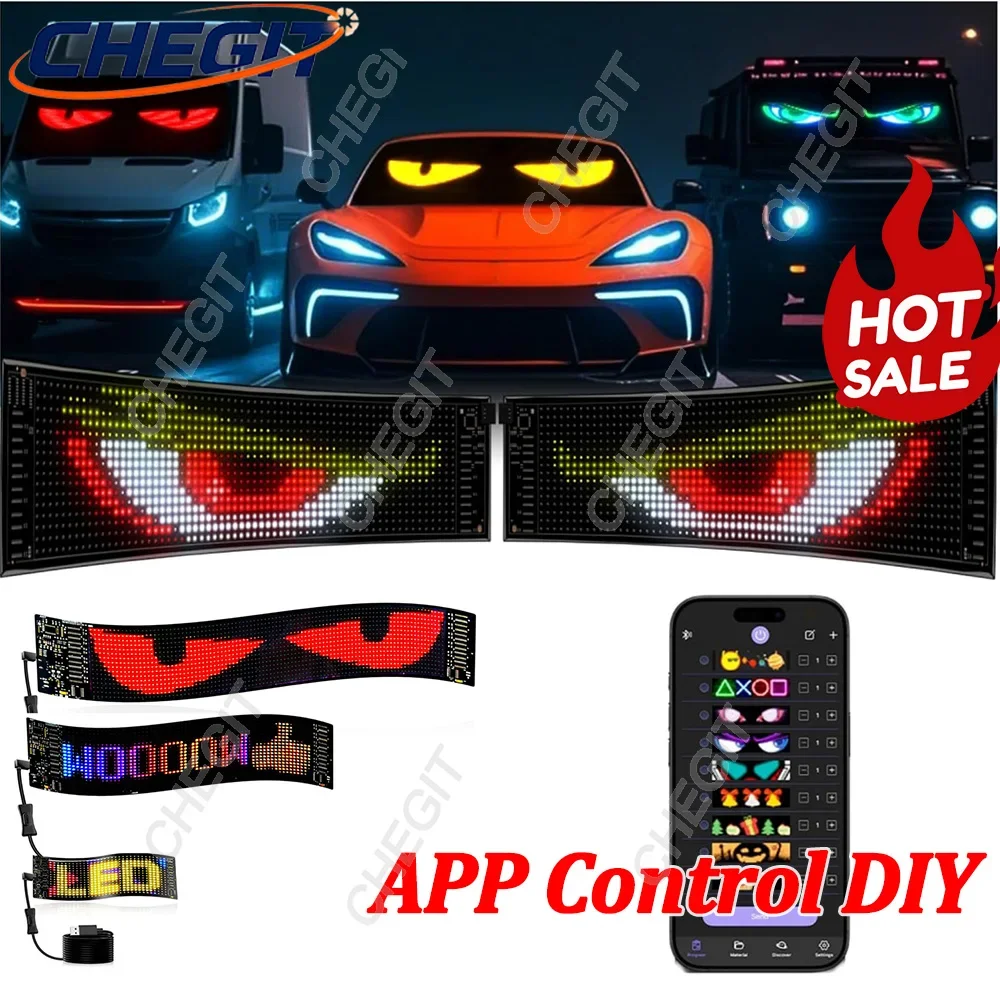 التحكم في التطبيق DIY سيارة مرنة عرض ضوء RGB LED مصفوفة بكسل شاشة بلوتوث للبرمجة لافتات إعلانية متحركة