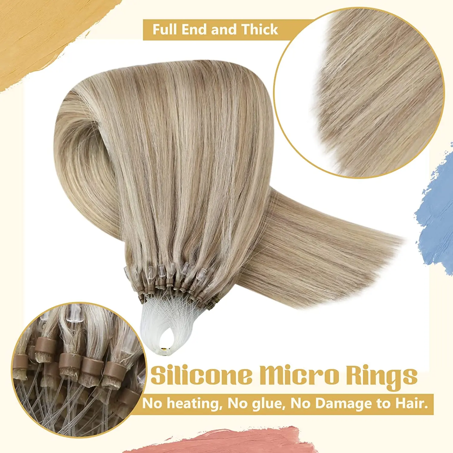 VeSunny Blonde Micro Ring Hair Extensions Real Human Hair Cold Fusion Micro Beads Hair Extensions Silky Straight 50g/50s