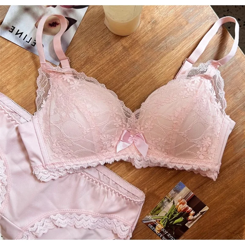 Bralette française sans fil pour petite poitrine, ensemble de soutien-gorge push-up en dentelle sans réglage, lingerie confortable et sexy non rembourrée pour femme MOYISU
