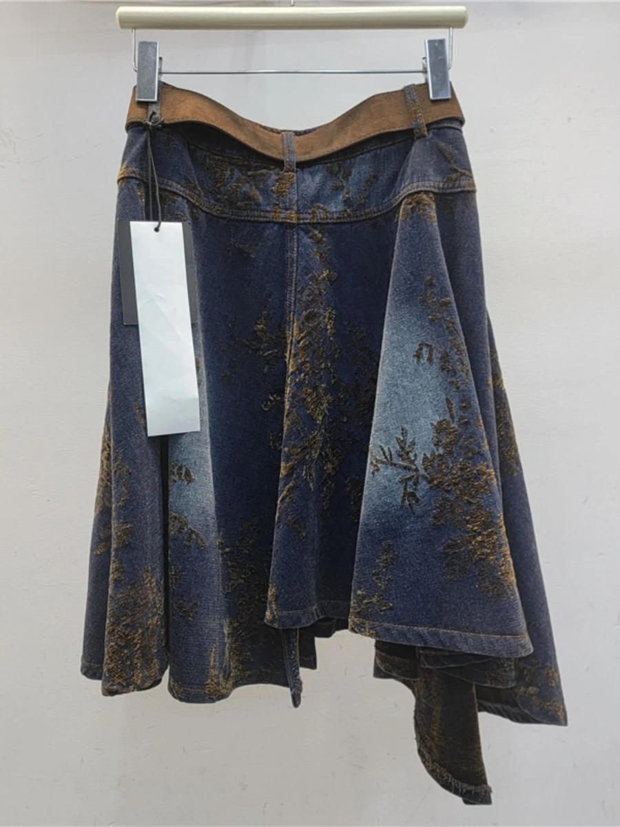 GALCAUR Blauw Gesplitst Massaal Retro Chic Rok Vrouwelijke Hoge Taille Losse Onregelmatige Ontwerp Damesrokken Herfst Mode Stijl Nieuw