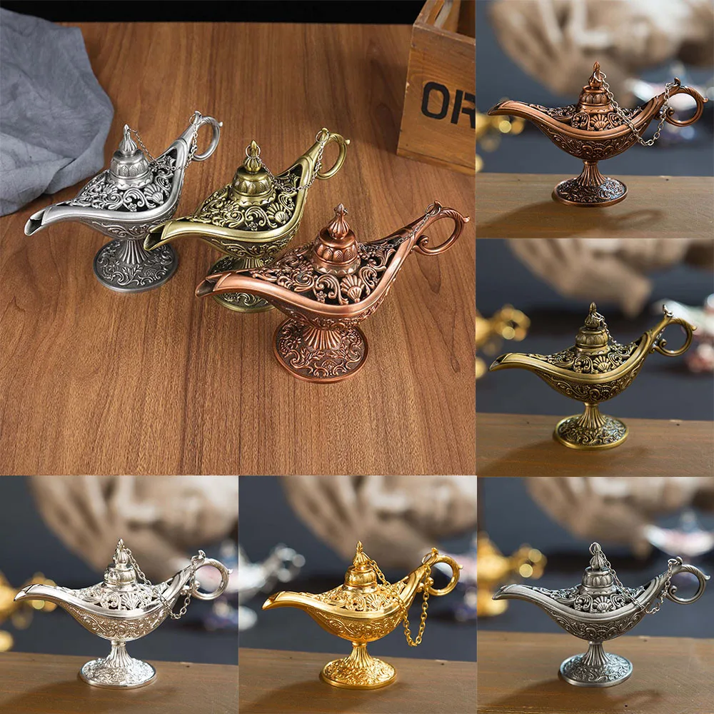 Vintage Craft Home Decor Hollow Out Zinc Alloy Wishing Special Ornaments Incense Holder Tea Pot Aladdined Magic Lamp