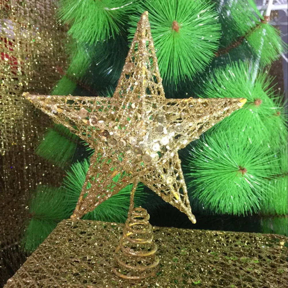 30Cm Christmas Tree Topper Gold Glitter Festival Treetop Decor For Holiday Party Home Decoration Sparkling Ornament