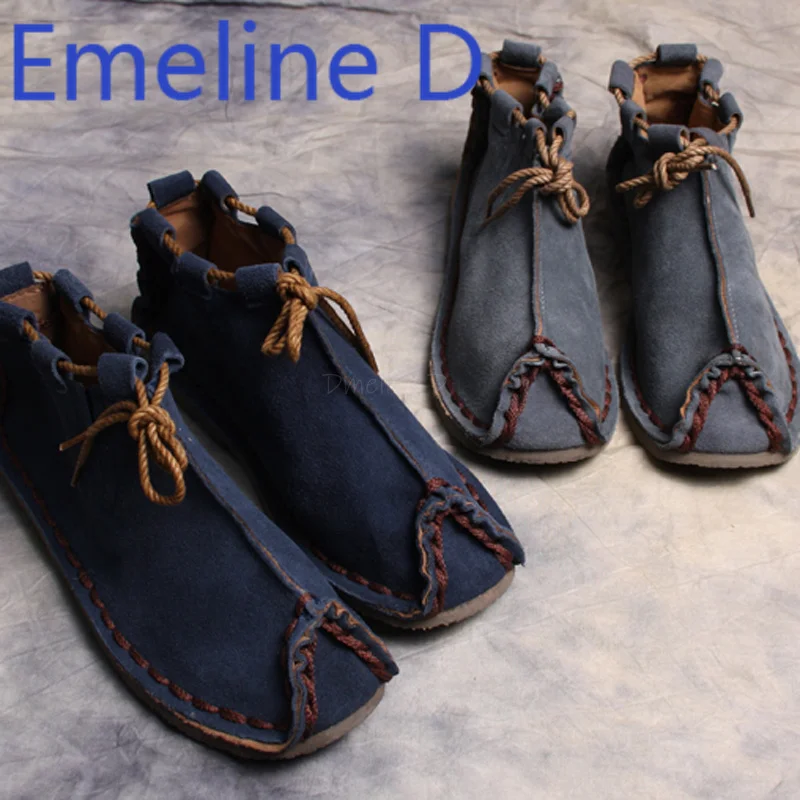 

Casual Leather Shoes Vintage Chinese Style Men's Shoes with A Flat Toe and Flat Bottom Strap Design Suede Cowhide Shoes