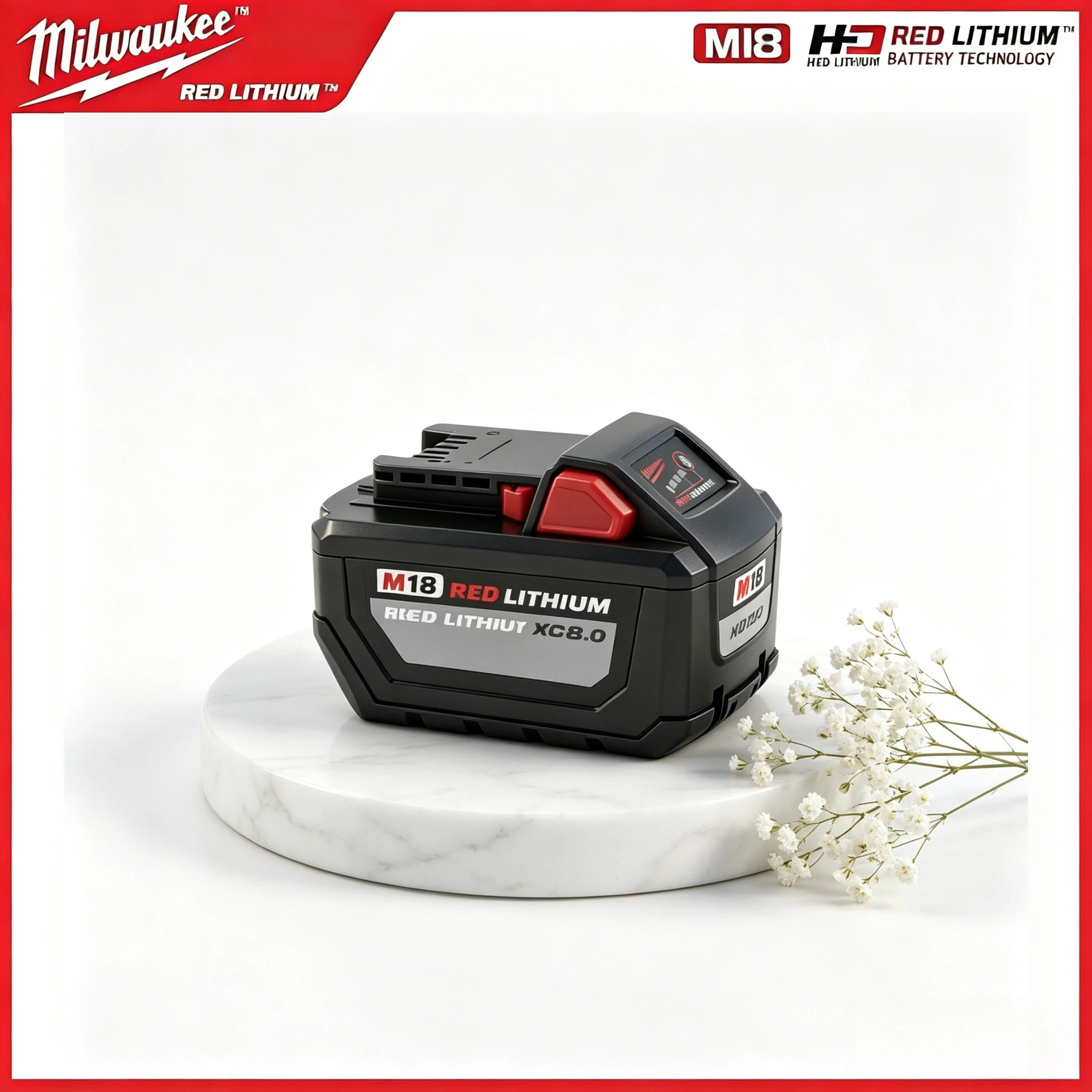

Milwaukee M18 18V Tool Battery Stable Output Multi Protection High Performance 21700 Red Lithium for Long Time Working