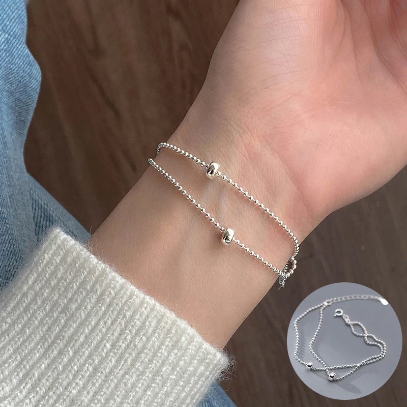 

100% 925 Sterling Silver Geometric Bracelet for Women Girl Simple Smooth Double Layered Design Jewelry Party Gift Dropshipping