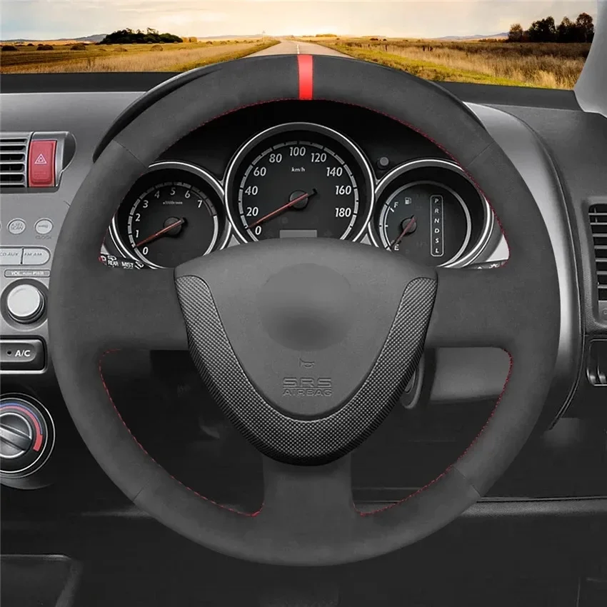 Hand-stitched Black Suede Car Steering Wheel Cover for Honda Civic Jazz 2001 2002 2003 2004 2005