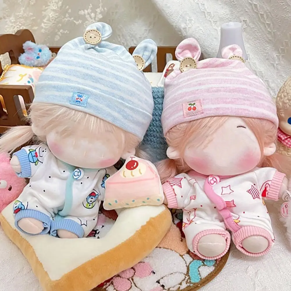 20cm Doll Clothes Bear Ear Cap Jumpsuits Hat Suit Doll Accessories Replacement Outfit Playing House Changing Dress Game Gift