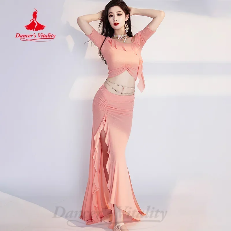 Belly Dance Suit Customized Elegant Half Sleeve Top+Sexy Split Long Skirt 2pcs Oriental Dance Professional Performance Costume