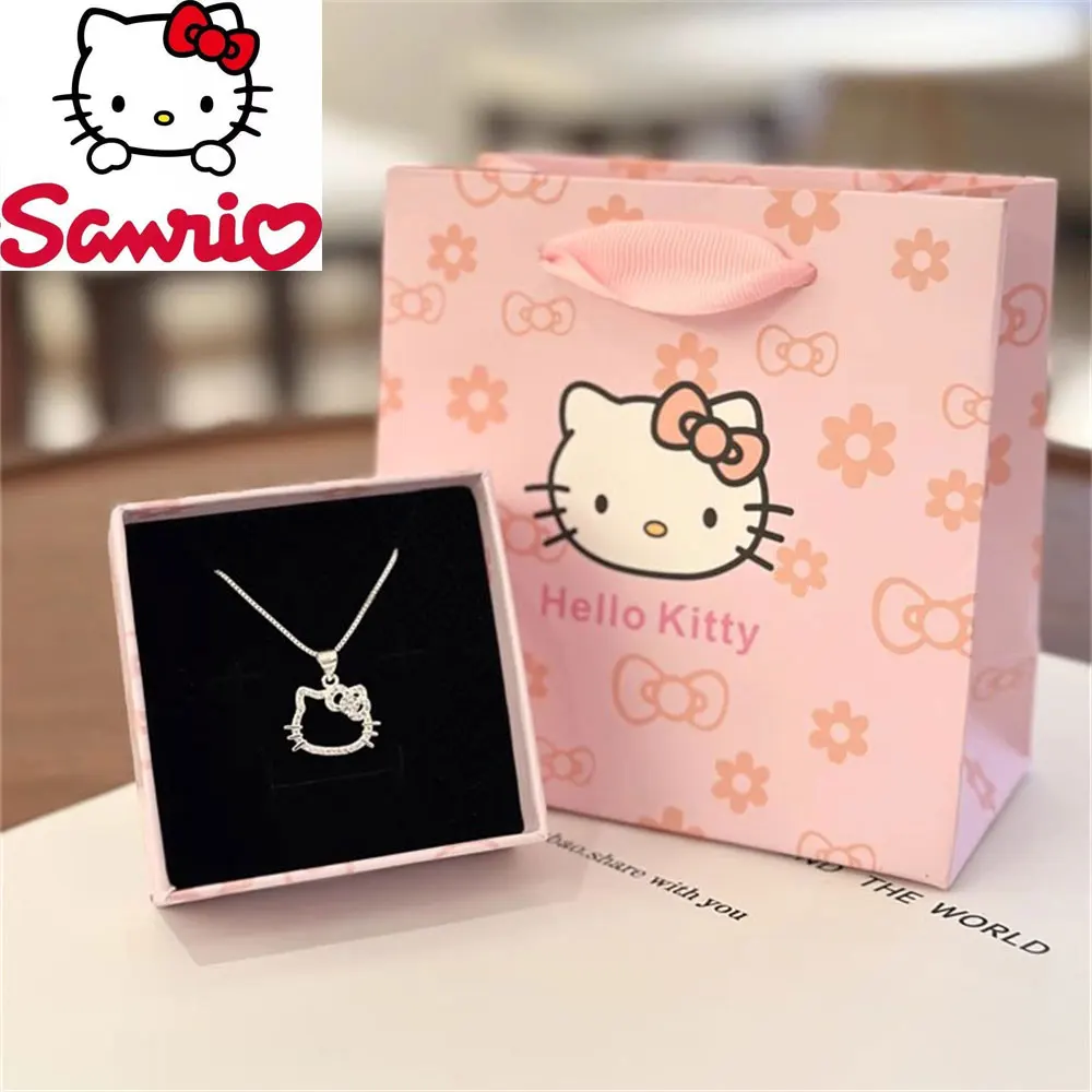 Anime Sanrio naszyjnik HelloKitty Girl wisiorek naszyjnik Kawaii inkrustowany diament kryształowa biżuteria kreskówka pudełko prezent urodzinowy