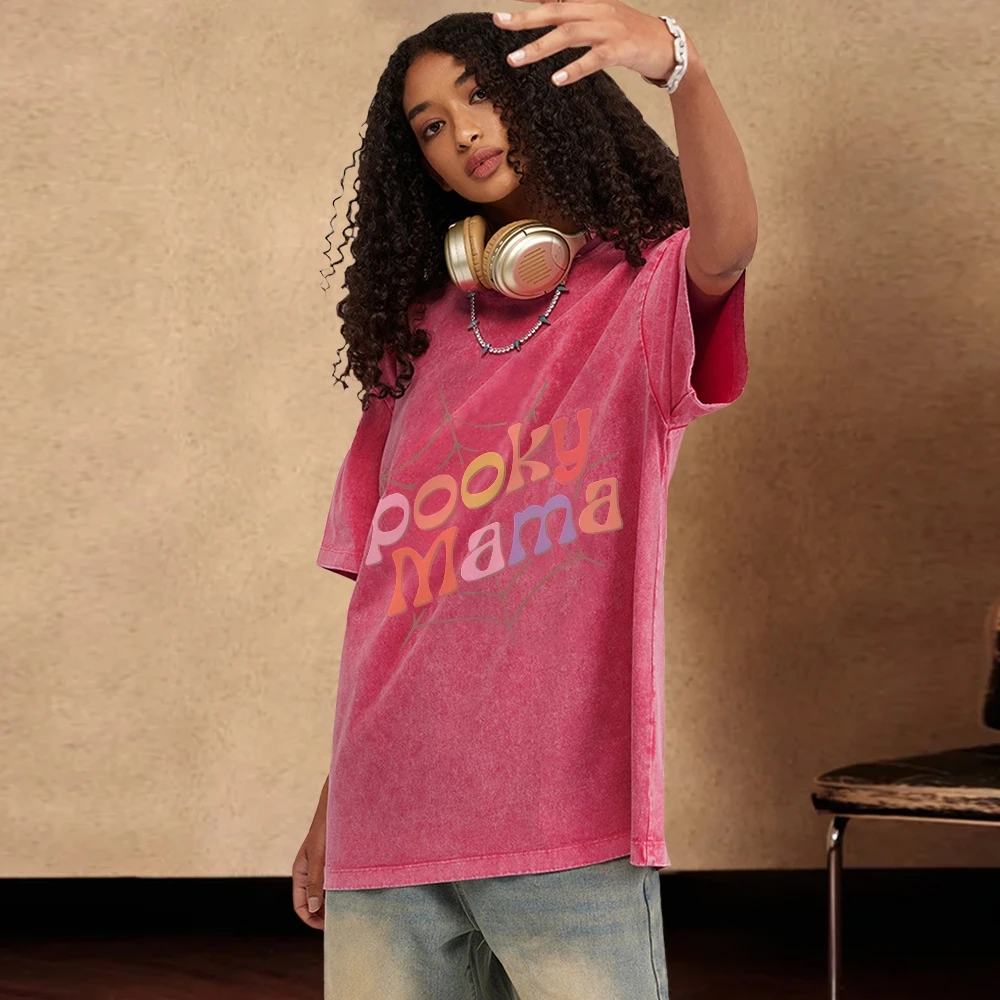 Retro Halloween t-Shirt Spooky Mama Shirts Halloween Mama Tshirt Fall Vibes Women Halloween Top Tee Autumn Women’s y2k Shirt