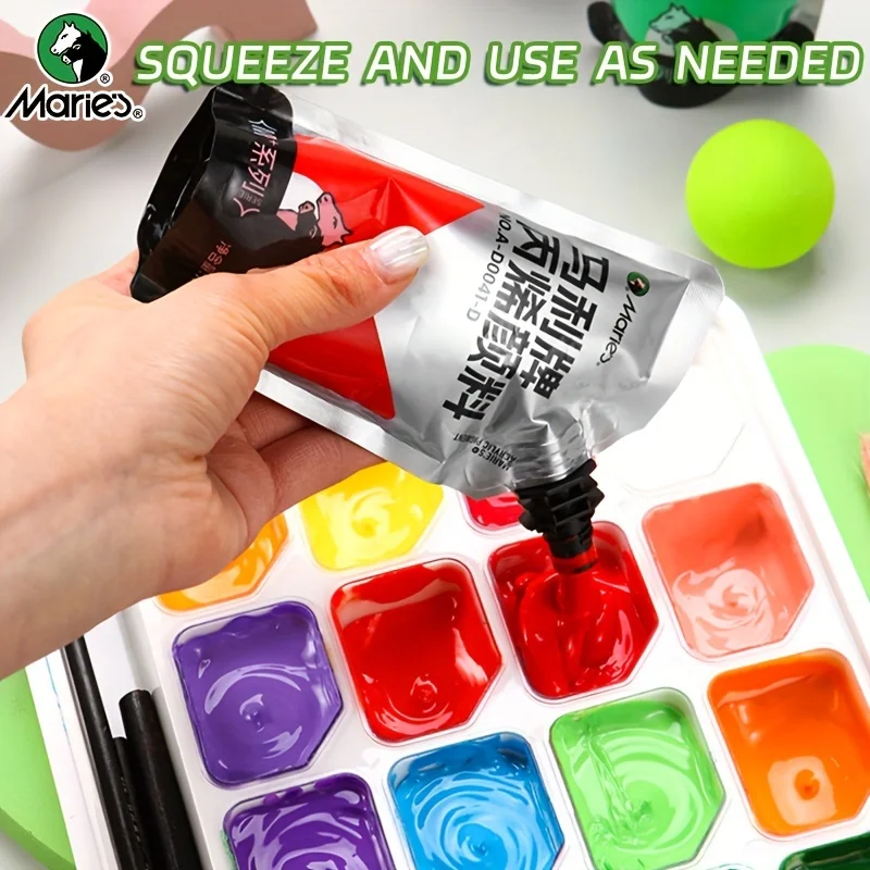 مجموعة طلاء أكريليك ماري 12 لونًا، 100 مل/3.38 أونصة، ألوان نابضة بالحياة، مثالية للفنانين، دهانات على الصخور، الحرف اليدوية، القماش، الخشب، الحجر