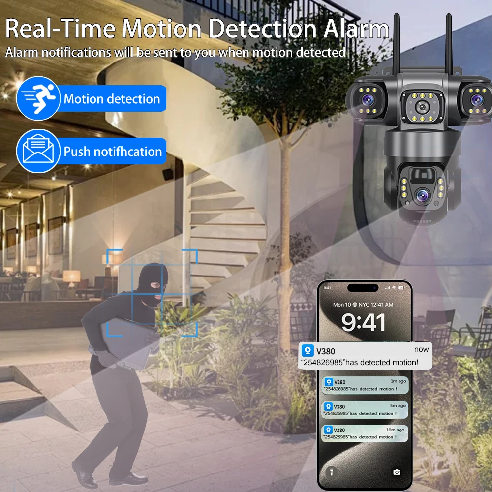 V380 Pro Solar Camera 4G SIM Outdoor Dual Lens Three Screens Webcam PIR Human Detect CCTV Security Video Battery PTZ IP Camara