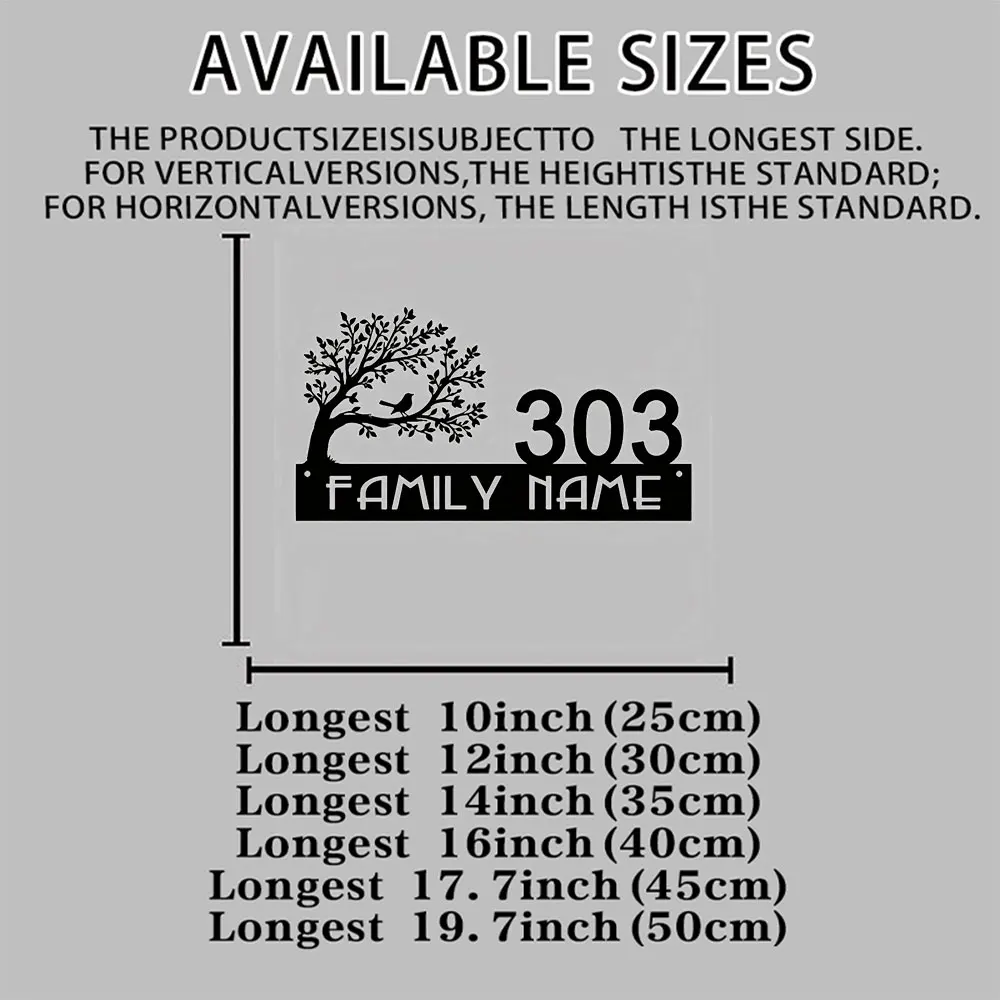 Customized Metal Address Sign Wall Art with Tree And Bird Silhouette Personalized Last Name Decor Modern Iron Home Decor Suitabl
