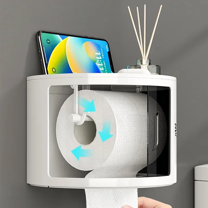 Wall Mount Toilet Paper Holder Shelf Bathroom Waterproof Toilet Paper Tray Roll Paper Tube Storage rack Creative Tray Tissue Box